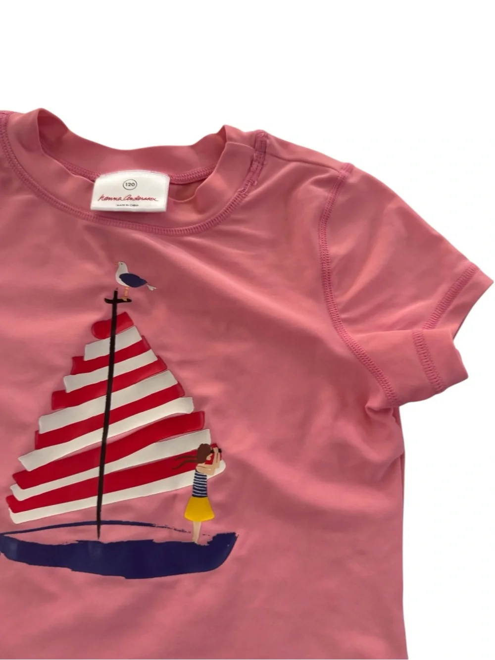 Hanna Andersson Girl 120 (8 US) Swim Shirt pink Sailboat #7451